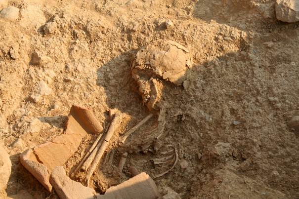 Figure: one of the neonatal intra muros burials found in Building BC (© Sissi Project)